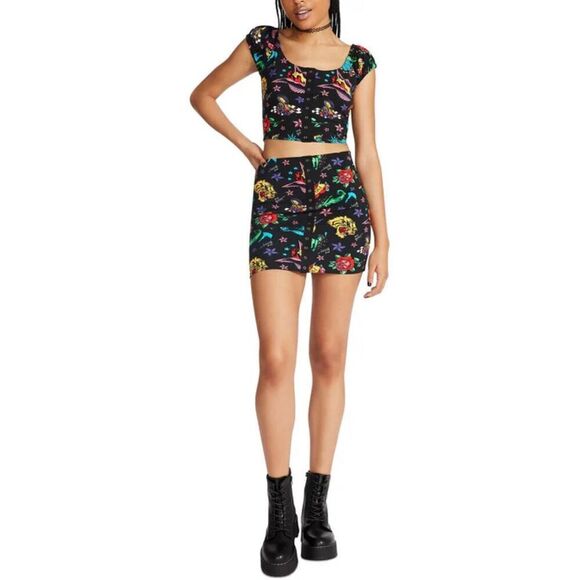 Betsey Johnson Womens Tatoo Print Skirt Large - Picture 1 of 11